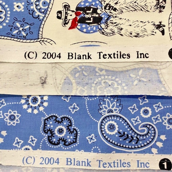 1+1 YD Cowboy Bandana Cotton Fabric Western 2004 Blank Textiles Blue White Quilt - Picture 10 of 10